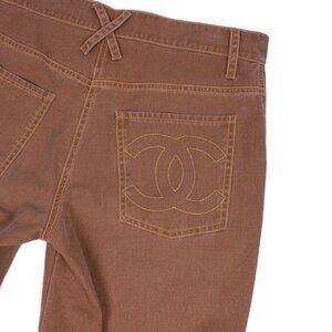 CHANEL Spring 2006 Tan Cotton CC Logo Cropped Straight Leg Jeans Size 38